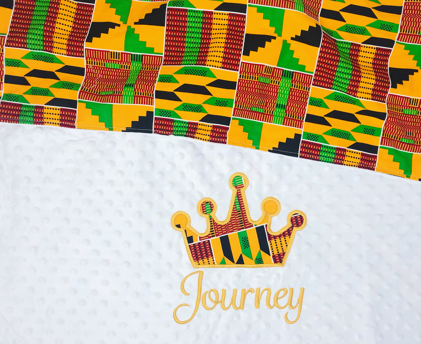 Personalized crown African Print Blanket/ yellow kente blanket