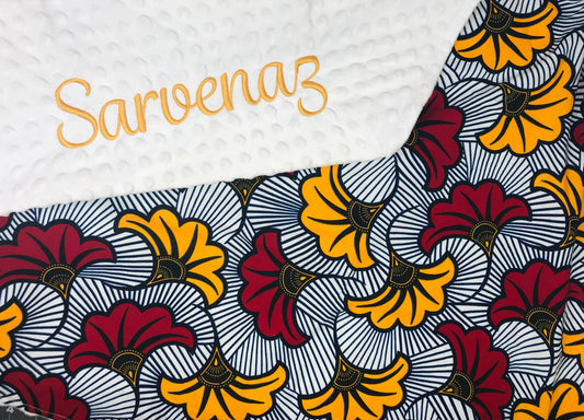 Personalized crown African Print Blanket/ floral print blanket