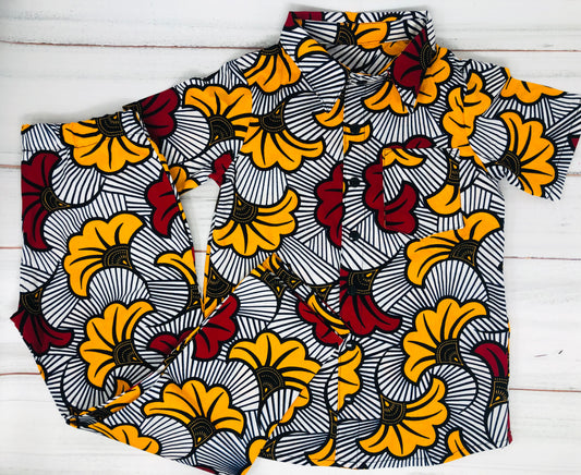 Red/Yellow Flower Dress Shirt Set