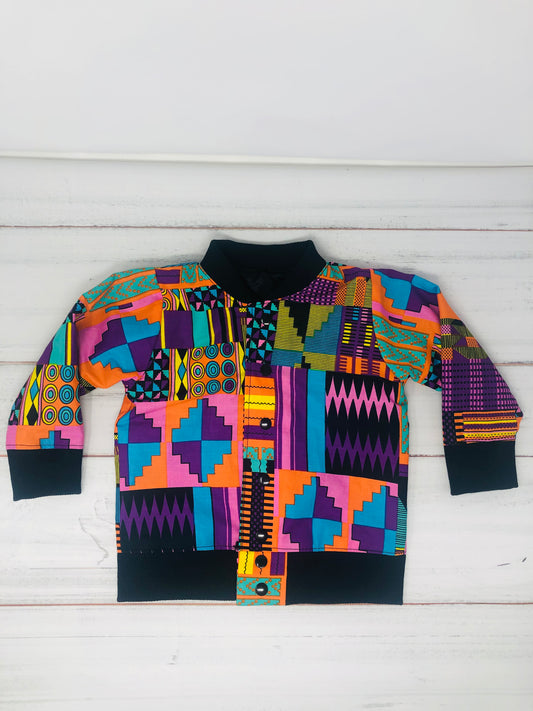African Print Pink Kente Bomber Jacket