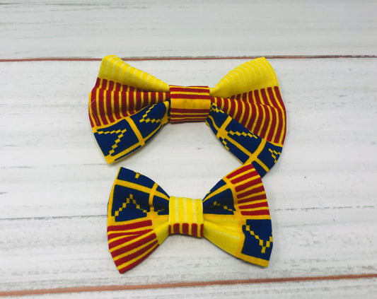 Red / Yellow Fusion African Kente Print Hair Bow