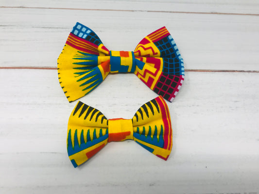 Yellow / Blue Fusion African Kente Print Hair Bow