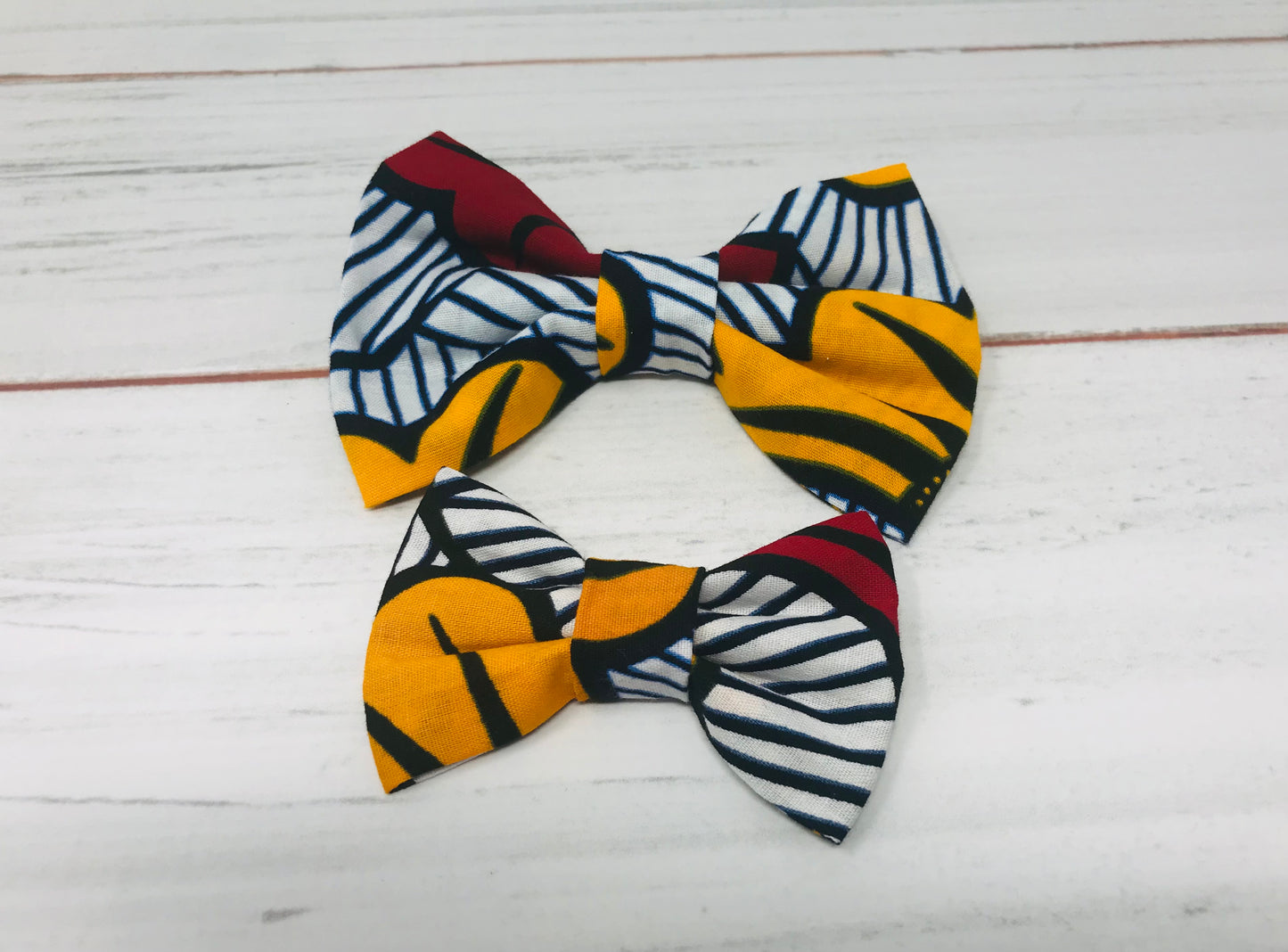 White Stripped African Kente Print Hair Bow