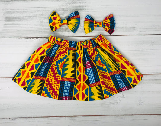 Yellow African Print Kente Skirt and Headband Set