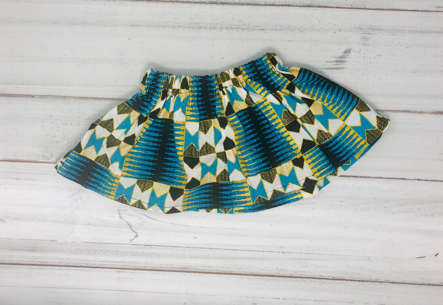 Blue Gold African Print Kente Skirt